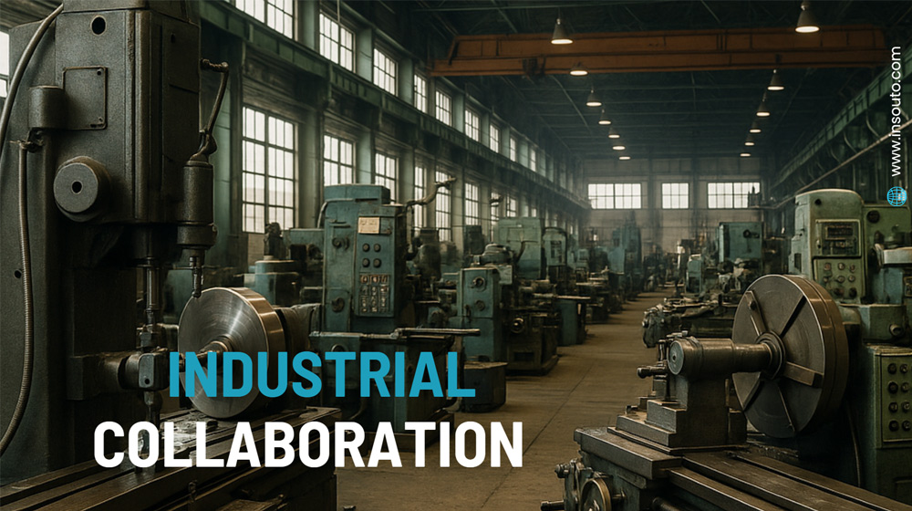 Ambiente de produção industrial que representa colaboração entre empresas