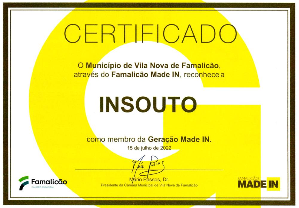 Certificado InSouto como membro da Geração Made IN